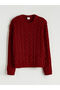 Alita City Lcw Kids Red Oval-Necked Girls' Knitwear Sweater with a Difference in Color