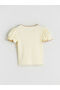 Beige Square Collar Girl's T-Shirt - 3