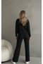 Black Ribbed Knit Pants Bomber Jacket Women's Two-Piece Set - 3