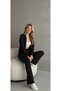 Black Ribbed Knit Pants Bomber Jacket Women's Two-Piece Set - 2
