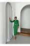 Women's Imported Scuba Fabric Sleeves Pleated Chain Belt Included Lined Special Design Midi Dress - 2