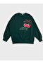 Girl's Cotton Green Cherry Patterned Long Sleeve Wide Leg Tracksuit Set - 3