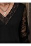 Women's Lace V-Neck Viscose Blouse, Long Sleeve - 2