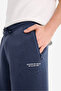Navy Blue Men's Sweatpants with Soft Fleece Inside and Printed Zipper Pocket Y5511Az/Nv94 - 5