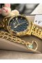 Women's Wristwatch, Yellow Black Color Steel Band Vip Model, with Bracelet Gift