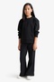 E8293 Black Girls' Wide Leg Waffle Wide Leg Pants - 5