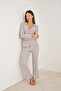 Pink Grey Brushed Soft Ribbed Camisole Cardigan Pajama Set - 2
