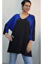 Black V-Neck Indigo Color-Blocked Batwing Three-Quarter Sleeve Combed Viscose T-Shirt - 7