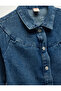 Cotton Long Sleeve Shirt Collar Denim Dress - 3