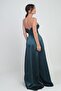 Women's Strapless Lined Long Satin Evening Dress with Pockets - 4