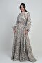 Women's Front Gathered Handkerchief Detailed Snake Patterned Crepe Satin Long Dress - 2