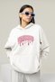 Unisex Oversize Hoodie Sweatshirt - White with Pink Print