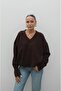 Brown V-Neck Soft Textured Sweater - 2