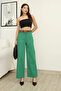 Accessory and belt detailed palazzo fabric pants 6115-green - 4
