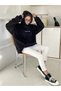 3 İplik Colored Clouds Sweatshirt - Black Printed Oversize Hoodie - 5