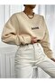 Maine Winter Thick Sweatshirt - Beige Printed Oversize Ribbed Crew Neck - 4