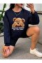 Surprise Moment Sweatshirt - Navy Blue Printed Oversize Hooded Crew Neck - 5