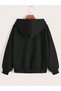 Papatya Cardigan Sweatshirt - Black Printed Winter Oversize Hooded Zippered Cardigan - 2