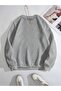 3 İplik Beauty Striped Heart Winter Thick Sweatshirt - Gray Printed Oversize Ruffled Crew Neck - 2