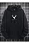 3 Thread Deer Logo Sweatshirt - Black Printed Oversize Hoodie - 2