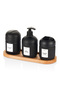 Bathroom Set Glass Liquid Soap Dispenser with Wooden Stand Glass Toothbrush Holder Glass Cotton Swab Holder Set Boxed - 2