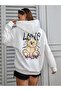 3 İplik Love Bear Winter Thick Sweatshirt - White Printed Oversize Hooded Hoodie - 3