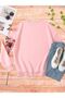 3 İplik Mom's Garden Winter Thick Sweatshirt - Powder Pink Printed Oversize Raised Crew Neck - 2