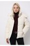 Regular Fit Hooded Zippered Lined Detachable Hooded Women's Ecru Coat