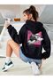 Sculpture Attitude Sweatshirt - Black Printed Oversize Ribbed Hoodie