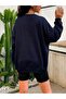 Surprise Moment Sweatshirt - Navy Blue Printed Oversize Hooded Crew Neck - 2