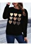 Multiple Hearts Design Sweatshirt - Black Printed Oversize Raised Crew Neck - 3