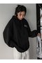 Skateboard Cardigan - Black Printed Winter Oversize Hooded Cardigan with Zipper Pocket Detail - 5
