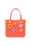 EVA Rubber Beach Tote Bag with 5 Summer Charms for Women & Family - (Orange - Large)
