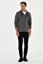 Men's Regular Fit Zippered Hooded Anthracite Melange Knitted Cardigan 50307765-Vr081 - 4
