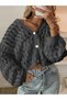 Women's Knitwear V-Neck Crop t Sleeve Soft Openwork Buttoned Loose Trendy Knit Cardigan Anthracite
