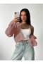 Women's Knitwear V-Neck Short Crop t Sleeve Casual Openwork Buttoned Loose Trendy Knit Cardigan Cinnamon - 2