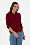 Women's Burgundy Basic Polo Neck Sweatshirt 50307755-Vr014 - 3
