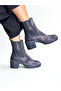 Gray Camouflage Suede Genuine Leather Two Side Elastic Women's Thick Heeled Chelsea Boots - 3