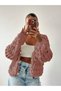 Women's Knitwear V-Neck Short Crop t Sleeve Casual Openwork Buttoned Loose Trendy Knit Cardigan Cinnamon - 5