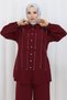 Stone Detailed Suit Burgundy 19266 - 3