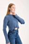 Ripped Blue Knitwear Crop Women's Sweater - 5