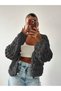 Women's Knitwear V-Neck Crop t Sleeve Soft Openwork Buttoned Loose Trendy Knit Cardigan Anthracite - 5