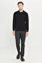 Men's Black Cotton Standard Fit Regular Cut Jacquard Polo Neck Knitwear Sweater - 2