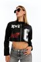 Women's Streetwear Leather Crop Jacket – Printed Biker Style Short Coat Black
