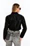 Women's Streetwear Leather Crop Jacket – Printed Biker Style Short Coat Black - 7