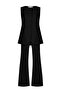 Black Double Leg Flare Linen Trousers - 3