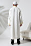 Gold Yellow Pattern Embroidered Cream Imam Robe with Snap Closure and Pockets - 7