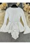 Women's White Mini Ruffle Detailed Stylish Dress with Lining - 4