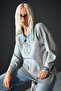 Women's Pearl Embroidered Denim Collar Detailed Gray Sweater” - 3