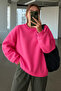 Women's Crew Neck Oversize Pink Sweatshirt - 2
